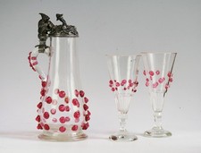 Glasset. Bayerischer Wald. Henkelkrug mit Zinndeckel. Kreitman. München. Um 1900