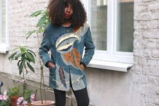 Vintage Giorgio Mobiani Suede Jacke D 38 Applikation Patchwork Kunst