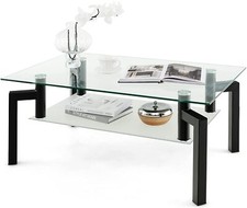 Couchtisch Glas 2 stufig Kaffeetisch mit Tischplatte Glastisch 120kg belastbar