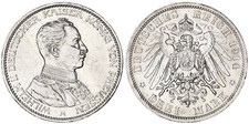 Kaiserreich Preußen 3 Mark 1914 A Wilhelm II. Büste in Uniform vz/vz-st 111872