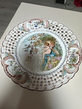 ANTIKER DURCHBRUCH PORZELLANTELLER  HANDBEMALT