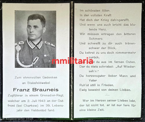 Sterbebild wwii stabsfeldwebel - wwii,