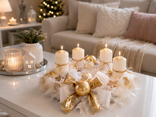 Adventskranz weiß gold natur
