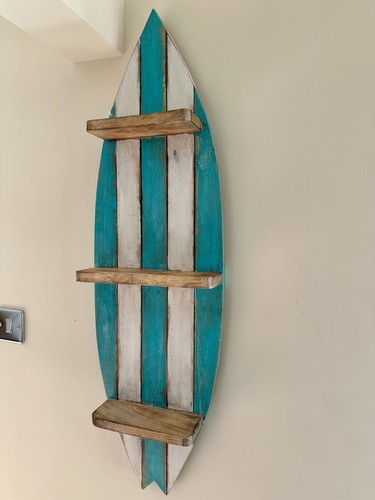 Surfbrett wandregal holz blau - wandregal,