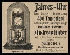 Alte Werbung 1898 Jahres-Uhr 400 Tage mit einem Aufzug Andreas Huber München