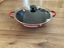Le Creuset Gusseisen Wok , 32 cm , 4,8 L Ofenrot, mit Glasdeckel wie Neu
