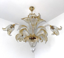 Fünfarmiger Cristallo Murano-Kronleuchter im Barockstil mit Blumenmuster