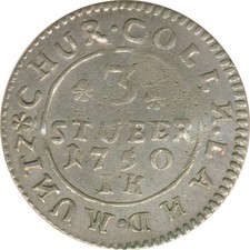 Köln 3 Stüber 1750 IK Clemens August Silber*