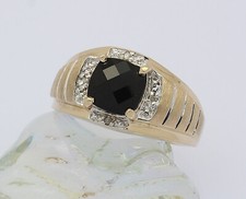Ring in 10 kt 10k 417 er Gelb Gold mit Onix Onyx Diamanten Unisex Goldring Gr 64