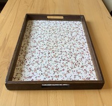 Nostalgisches Tablett Holz mit Blumenmotiv rechteckig braun antik vintage alt