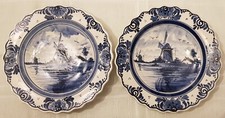 2 Original Delfter Blau, handgemalte Wandteller, 1417,  Ø 23,5 x 3,5 cm