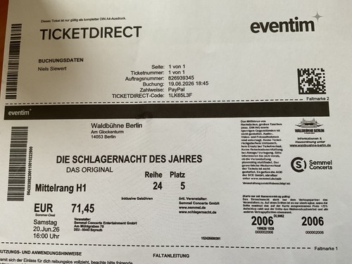 Eintrittskarte waldbühne - 1,