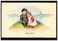 AK Junge und Mädchen in Tracht am Meer: Stilles Glück, Feldpost DORFMARK 22.1.17