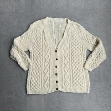 ARAN Damen Irisch Strickjacke Pullover Gr. M 100% WOLLE Zopfmuster 19913 Beige