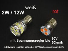 LED Birnen E10 mit Spannungsregler für Fahrraddynamo weiß rot Front-Rücklicht 2W