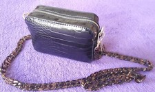 Neu!Super Hübsche Da.Tasche Kunststoff Kette Schwarz/Braun/Gold Klein PVC⚠️s.Maß