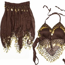 Bauchtanz Rock und Oberteil Belly Dance Kostüm Karneval Fasching 2-teilig Braun