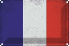 Blechschild 12x18 cm Frankreich France Vintage Flagge Fahne Wappen Deko Geschenk
