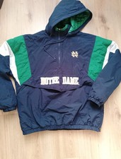 Vintage Notre Dame Figthing Irish Puffer jacke Grün Blau Kapuze NCAA Football 