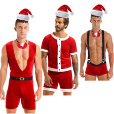 Männer Samt Weihnachten Santa Anzug Shirt Top Bodysuit Boxer Shorts Sets mit Hut