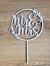 CAKE TOPPER Mr & Mrs Hochzeit Holz Tortenstecker Stecker Rund Torte Brautpaar