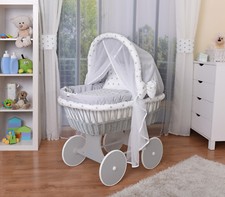 WALDIN Baby Bollerwagen,Stubenwagen,komplett mit Zubehör,Stoffe grau/Sterne-grau