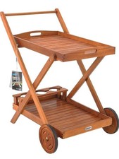 Servierwagen von Casaria mit Rollen  aus Akazienholz mit zwei Etagen & Tablett