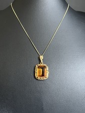 Anhänger Citrin 585 Gold Oktagon Kette Gelbgold Vintage antik Goldschmuck