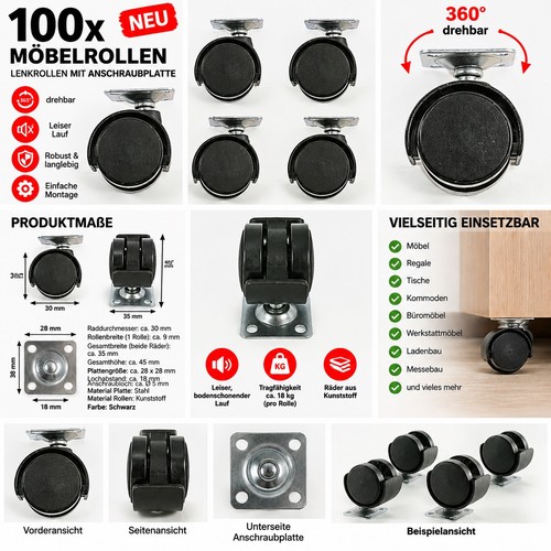 100x möbelrollen lenkrollen - 100x,