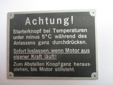 Typenschild Schild Sendling Hela MAN FAHR Deutz Eicher Achtung Starterknopf s31