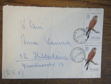 Polen Brief Ausland Mehrfachfrankatur MEF 2x Mi. 2359 Frankatur: Turmfalke Vogel