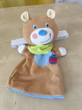 HABA Handpuppe Kuschelpuppe Bär ? mit grünen Halstuch Käfer braun Plüschtier 