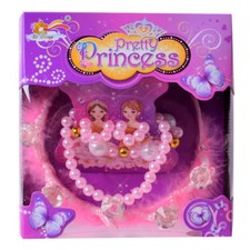 Prinzessin Krone Diadem mit Perlen Kette rosa Spielset Karneval Fasching Märchen