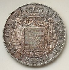 Sachsen Albertinische Linie 1 Thaler 1844 G August II Silber AKS#99