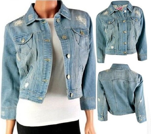 Damen cropped jeansjacke blau - damen,