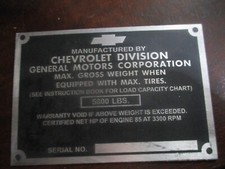 Typenschild Schild GM Chevrolet truck 85 PS Pick-up Oldtimer s77 