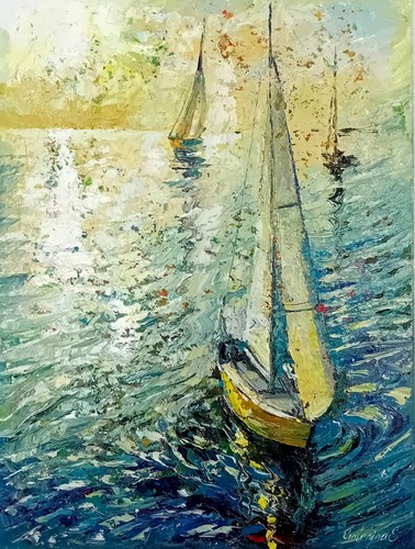 ölgemälde segelboote see - Ölgemälde,