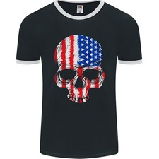 USA Skull Amerika Sterne Und Streifen Flagge Biker Herren Ringer T-Shirt FotL