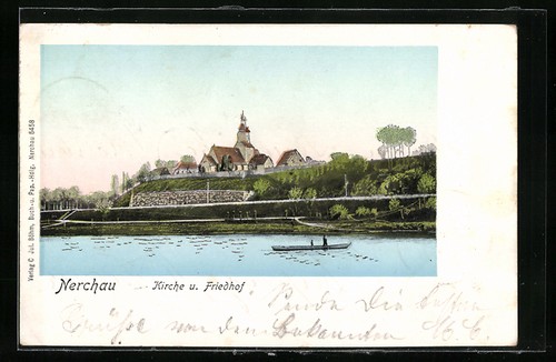 Postcard nerchau church and - postcard,