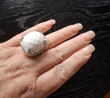XXL Statement Ring weißer Quarz 925 Sterlingsilber TOP, Swarovski-Kristalle