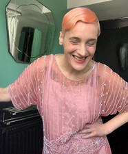 tolles original 20er Jahre rosa Perlen Flapper Kleid