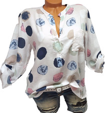 Italy Bluse Tunika Fischerhemd Hemdbluse sehr helles rosa mit bunte Kreise 40 42