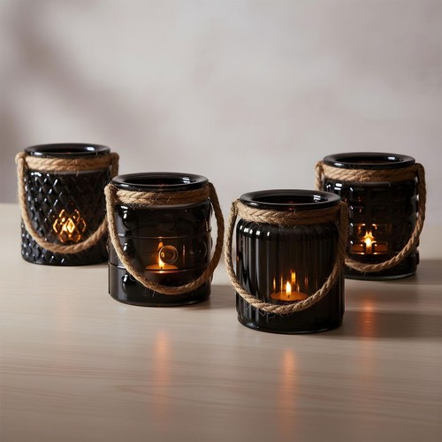4er set windlicht glas schwarz - glas,