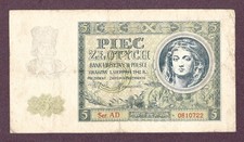 POLEN 5 ZLOTYCH Banknote 1941