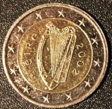 IRLAND -2-EURO-Münze,2002,gelaufen,-Keltische Harfe.