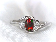 RING 925 STERLING SILBER Gr. 18 Edelstein FEUER-OPAL lab.  SCHWARZ oval