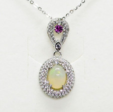 Cab Feuer-Opal Rhodolith CZ Anhänger Kette 925 Silber 585 Weißgold vergoldet