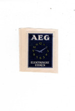 Alte Reklamemarke der AEG für Elektrische Uhren (Uhr Elektrizität)
