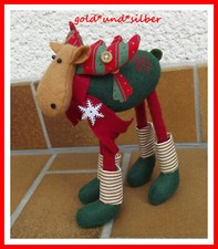 WEIHNACHTEN farbenfrohe ELCH Deko FIGUR roter SCHAL mit EISBLUME + Teleskopbeine