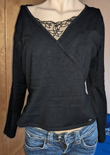 LISA TOSSA STRICK PULLOVER in leichter Wickeloptik mit Netzeinsatz  SCHWARZ Visk